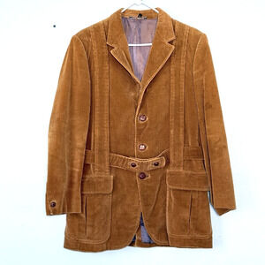 Alfred of New York VINTAGE Blazer Mens 40 Tan Corduroy Belted Jacket Spain 70s